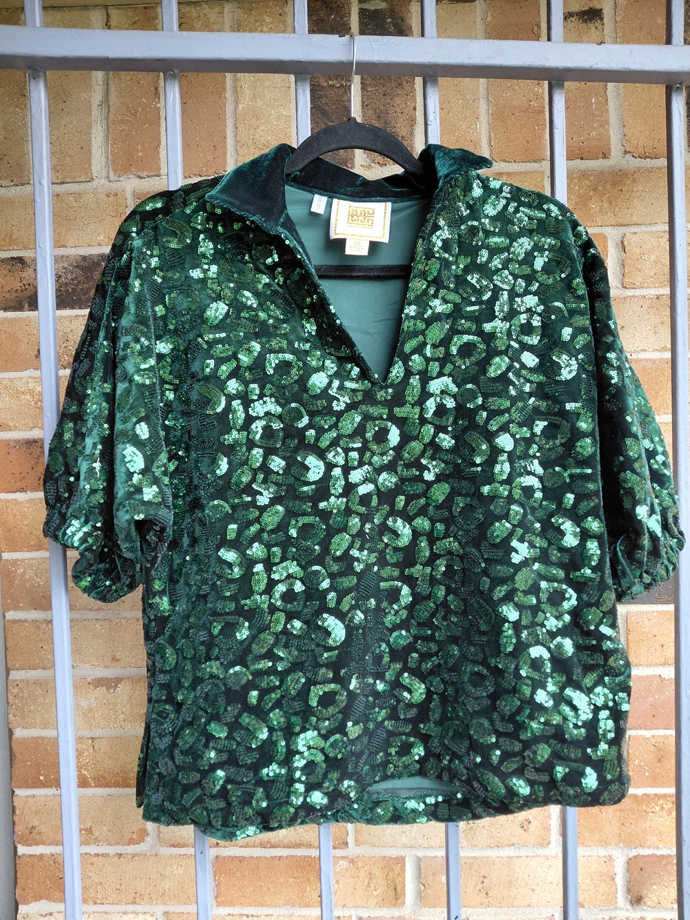 Sequin Emerald Green V-Neck Tunic